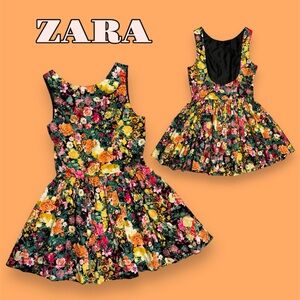 Zara Floral Print Fit and Flare Mini Dress with Pockets